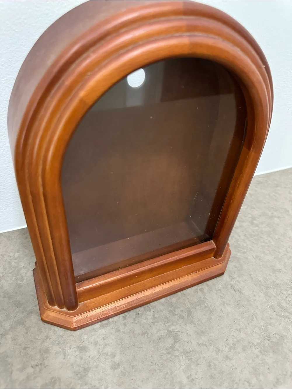 Vintage Arched Wooden Empty Clock Case or Shadow box Frame in Warm Brown Finish